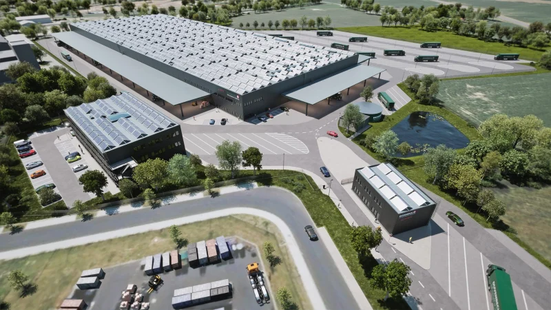 3D vizualizace logistického areálu Duvenbeck, ptačí pohled