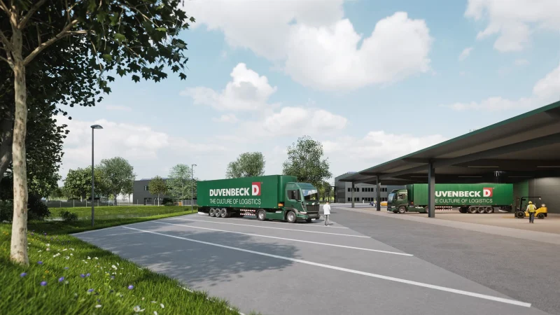 3D vizualizace nákladních vozidel u haly Duvenbeck