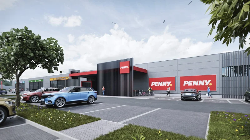 3D vizualizace prodejny Penny Market v Karlových Varech