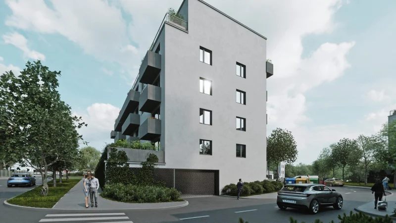 3D vizualizace bytového domu Kladno Lesík, pohled z ulice