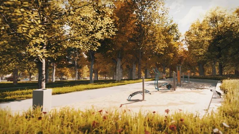 3D vizualizace dětského hřiště v parku v Mostě