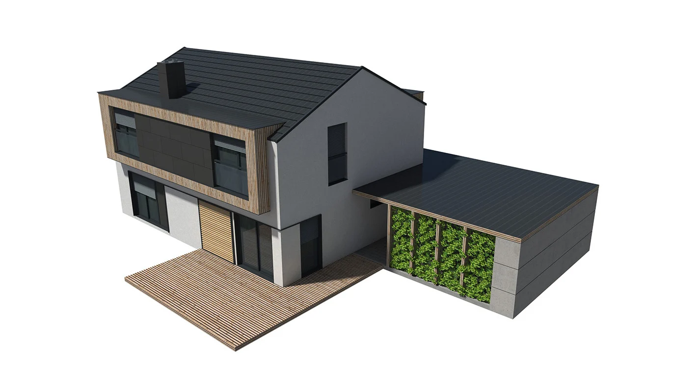 Finální 3D vizualizace rodinného domu s materiály
