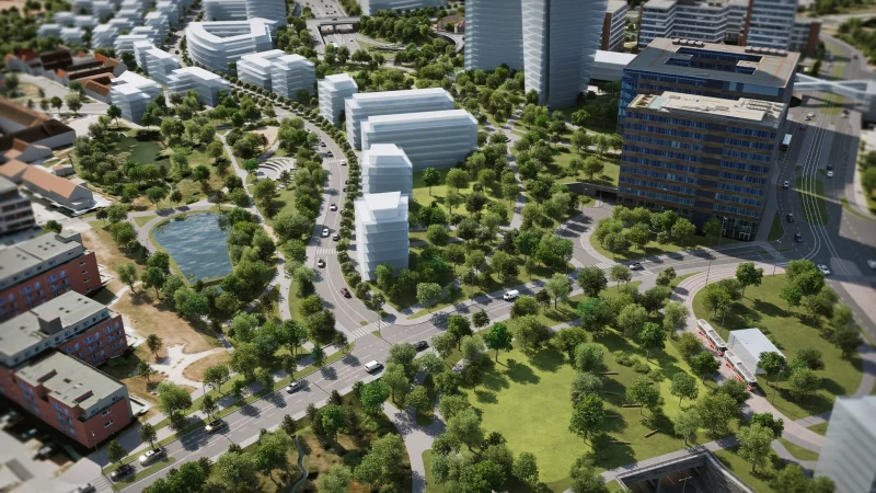 3D vizualizace Radlické radiály, zákres trasy do stávající zástavby