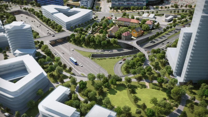 3D vizualizace Radlické radiály, křižovatka v objemové studii