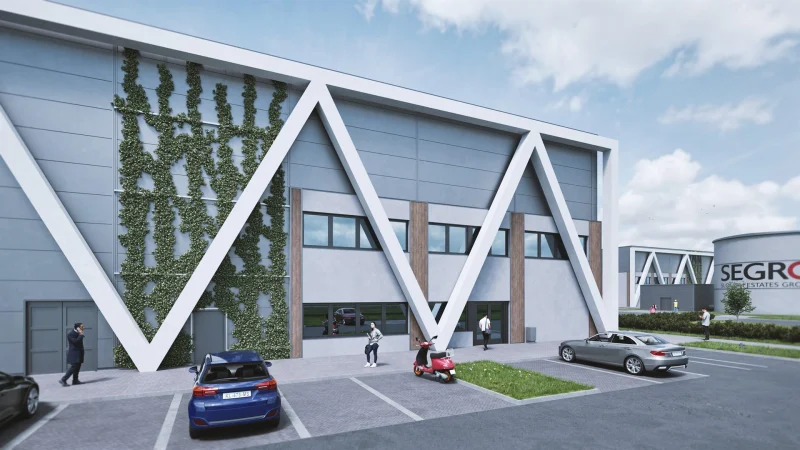3D vizualizace vstupu do haly B v areálu SEGRO Plzeň