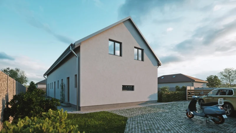 3D vizualizace rodinného domu Tuchoraz, pohled ze dvora